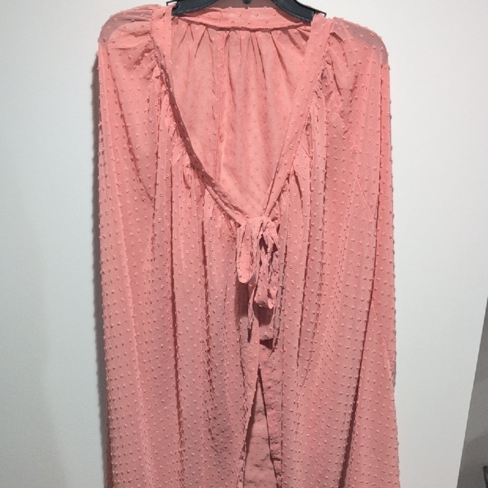 Time and Tru Pink Swiss Dot Tie-Front Blouse